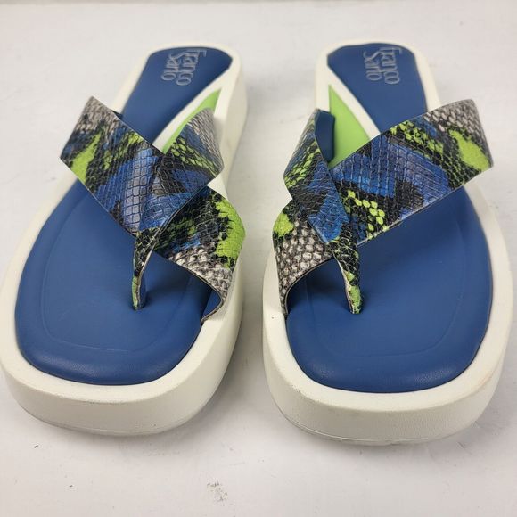 Franco Sarto Jonas Blue Green Snake Print Flip-Flop Sandals - Picture 7 of 16